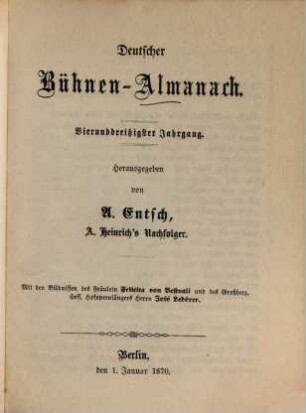 Deutscher Bühnenalmanach. 34, 34. 1870