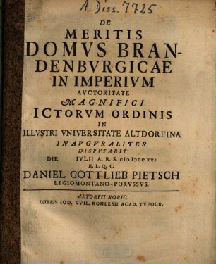 De Meritis Domus Brandenburgicae In Imperium