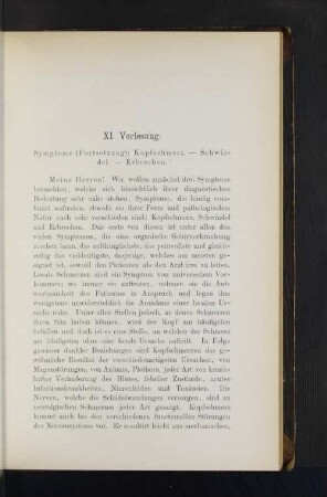 XI. Vorlesung. Symptome: Kopfschmerz - Schwindel - Erbrechen
