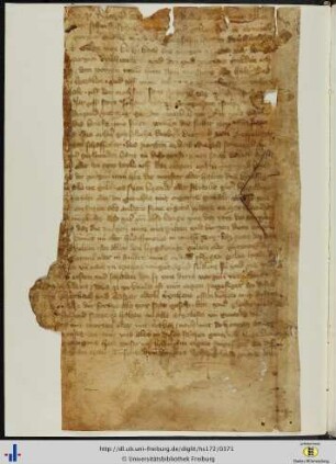 [Freistehender hinterer Spiegel] Fragmente einer deutschen Pergamenturkunde von 1384 (Schuldurkunde eines Ordensbruders).
