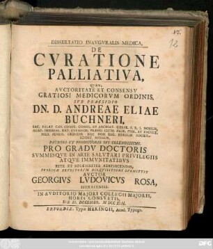 Dissertatio Inavgvralis Medica, De Cvratione Palliativa