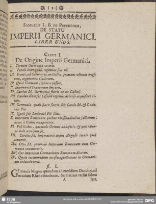 Caput I. De Origine Imperii Germanici. §§ I. - XV.