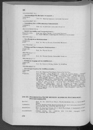 SFB 115: Psychosomatische Medizin, Klinische Psychologie, Psychotherapie