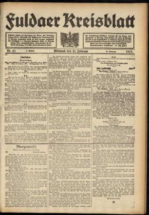 Erste Ausgabe vom Mittwoch, den 21. Februar 1917.