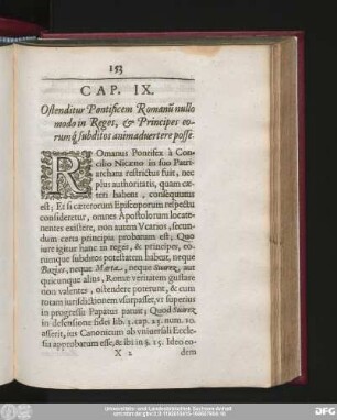 Cap. IX. Ostenditur Pontificem Romanu[m] nullo modo in Reges, & Principes eorumq[ue] subditos animadvertere posse.