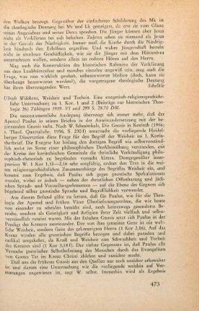 473-474 [Rezension] Wilckens, Ulrich, Weisheit und Torheit