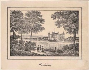 Das Schloss Moritzburg bei Dresden, Blick vom Ufer des Schlossteiches nach Südwesten