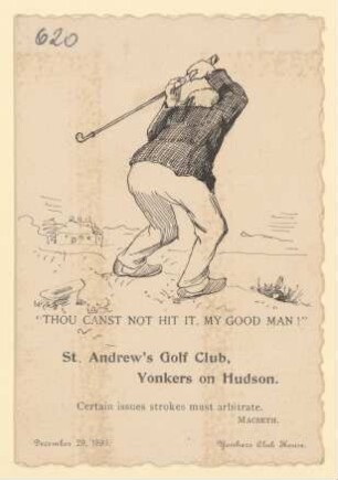 Menükarte : St. Andrew's Golf Club, Yonkers on Hudson, Yonkers Club House