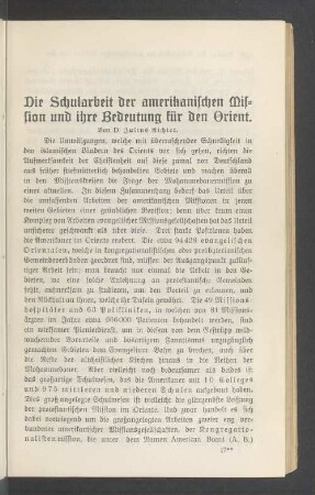 Die Schularbeit der amerikanischen Mission und ihre Bedeutung für den Orient