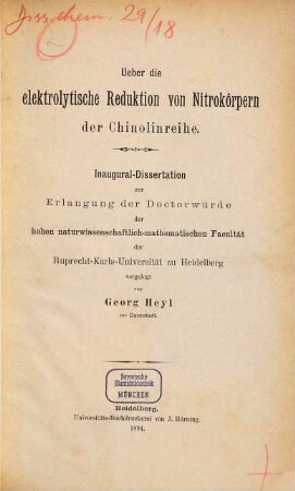 Ueber die elektrolytische Reduktion von Nitrokörpern der Chinolinreihe