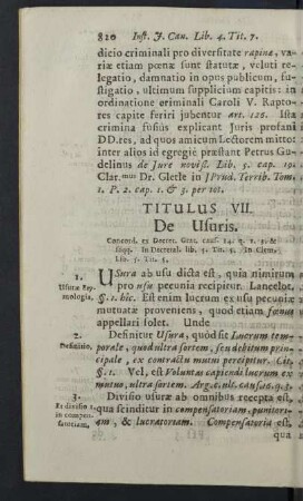 Titulus VII. De Usuris.
