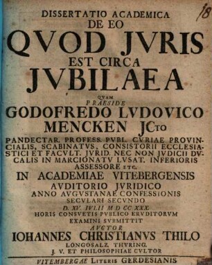 Dissertatio Academica De Eo Qvod Jvris Est Circa Jvbilaea