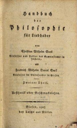 Handbuch der Philosophie für Liebhaber. 2, Aesthetik oder Geschmackslehre