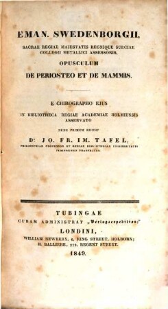 Regnum animale anatomice, physice et philosopice perlustratum : E chirographo ejus in biblioth. regiae academiae Holmiensis asservato nunc primum edidit Jo. Fr. Im. Tafel, 6,1. De periosteo et de mammis agit
