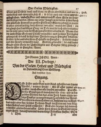 Die III. Predigt/ Von der Seelen Hoheit und Würdigkeit in Betrachtung ihrer Erlösung.