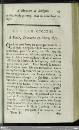 Lettre CCCCXIII. A Paris, Dimanche 17. Mars, 1680