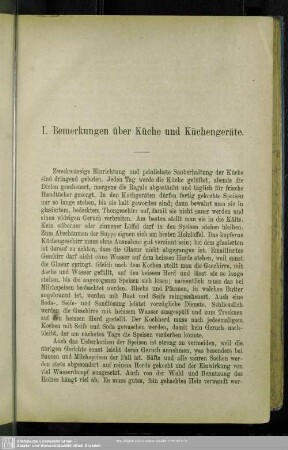 I. Bemerkungen über Küche und Küchengeräte