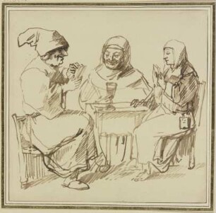 Drei Kartenspieler an einem Tisch