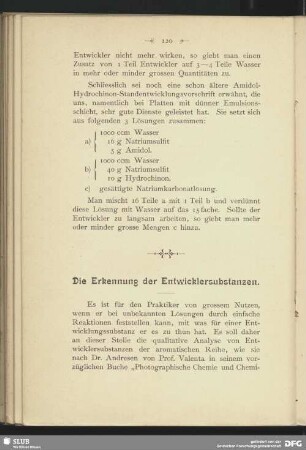 Die Erkennung der Entwicklersubstanzen