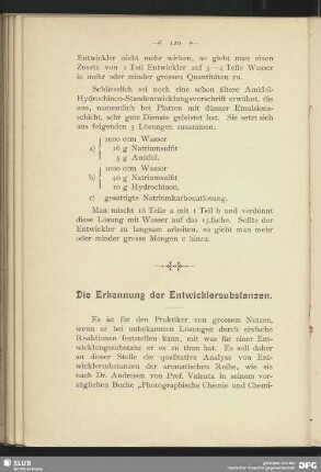 Die Erkennung der Entwicklersubstanzen