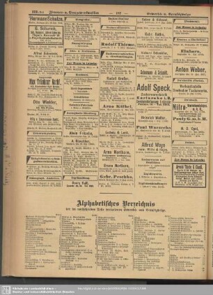 Alphabetisches Verzeichnis der im vorstehenden Teile vertretenen Erwerbs- und Berufszweige
