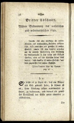 Dritter Abschnitt. Nähere Bestimmung der natürlichen und widernatürlichen Gifte.