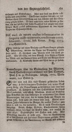 Anmerkungen über die Einimpfung der Blattern.