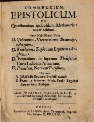 Commercium epistolicum de quaestionibus mathematicis