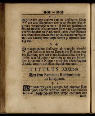 Titulus XXXIIdus. Von dem Remedio Restitutionis in Integrum.
