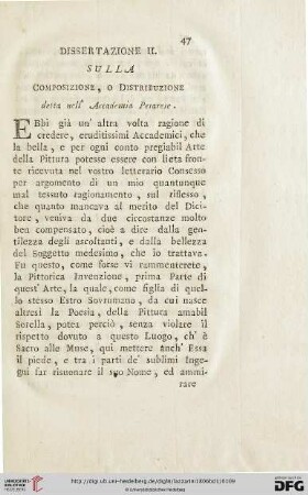 Dissertazione II. sulla Composizione, o Distribuzione detta nell'Accademia Pesarese