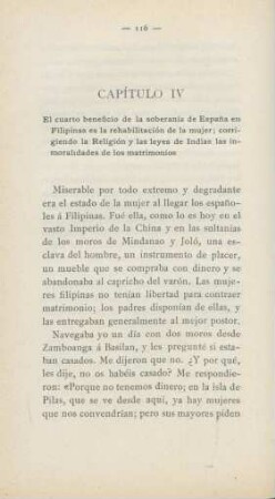 Capítulo IV. El cuarto beneficio de la soberanía de Espana en Filipinas es la rehabilitación de la mujer ...
