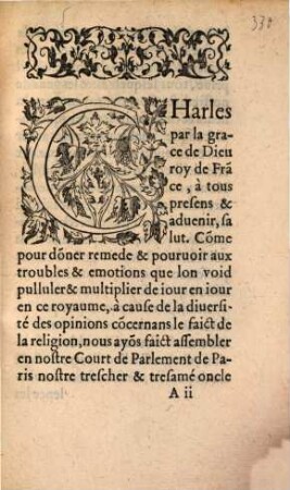 Edict du roy sur le faict de la religion : publié 31 Juillet 1561