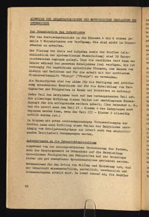 Hinweise zur organisatorischen und methodischen Gestaltung des Unterrichts