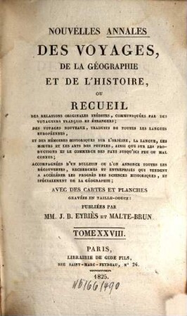 Nouvelles annales des voyages. 28, 28. 1825
