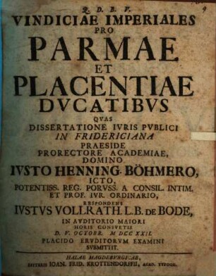 Vindiciae Imperiales Pro Parmae Et Placentiae Dvcatibvs