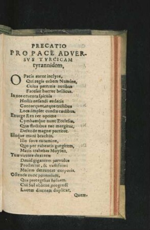 Precatio Pro Pace Adverus Turcicam tyrannidem.