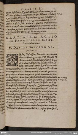 Gratiarum Actio In Promotione Magistrorum, habita à M. Davide Sulcero Argentinensis
