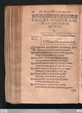Decas Anagrammatismorum Quinta.