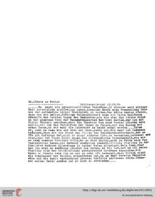 Briefe von und an Ulrich und Ulrike von Wilamowitz-Moellendorff ("1. Abschrift"): Brief von Otto Lüders an Ulrike von Wilamowitz-Moellendorff