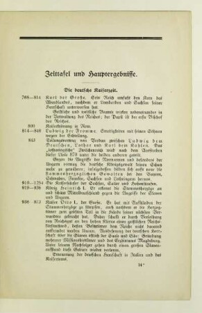 Zeittafel und Hauptergebnisse