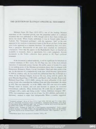 The Question Of Âli Paşa's Political Testament