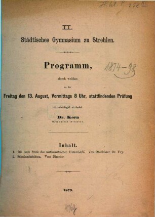 Programm : für das Schuljahr .... 1874/75