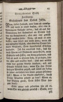 Dreizehentes Stük. Fortsezung. Gedächtnis des Todes Jesu.