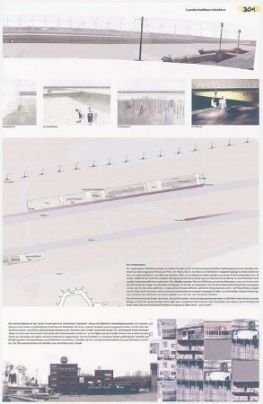 Entwicklung einer Stadterweiterung auf dem Gelände des ehemaligen Flughafens Berlin-Tegel Schinkelwettbewerb 2000: Grundriss (Ausschnitt), Modellsimulation, Situationsfotos
