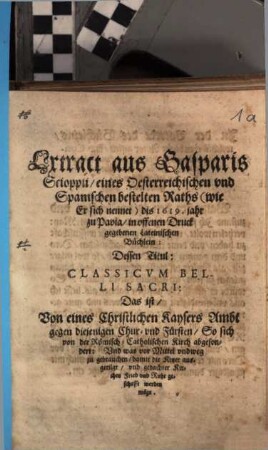 Extract aus dem Büchlein ... Classicum belli sacri