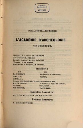 Bulletin et annales de l'Académie d'Archéologie de Belgique. 3. 1846