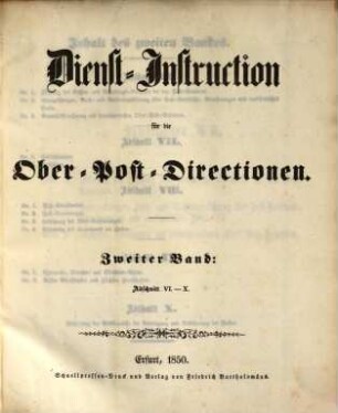 Dienst-Instruction für die Ober-Post-Directionen, 2. Abschnitt VI - X