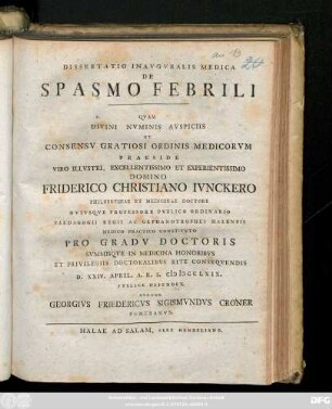 Dissertatio Inavgvralis Medica De Spasmo Febrili