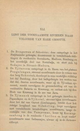 XLI. Lijst der voornaamste rivieren naar volgorde van hare grootte