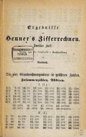 Aufgaben zum Ziffer-Rechnen, [4]. Ergebnisse zu Heuners Zifferrechnen. Zweites Heft